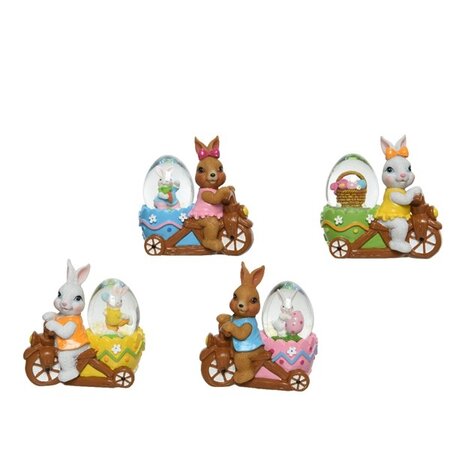 Waterball Poly Bunny On Bicycle Egg H10.10cm Asst
