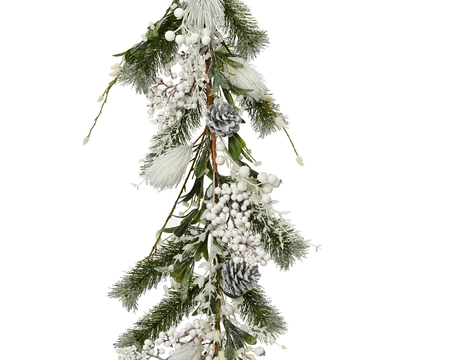 White garland frosted bauble/pincone/berry/bead/ indoor 6Ft