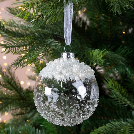 WJ Bauble Glass Pearls, Speckled Dia8Cm Clear