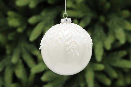 WM 10cm white glass ball with white bead lines - image 1