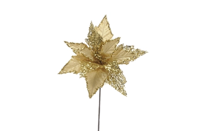 WM 45cm gold velvet poinsettia glitter stem