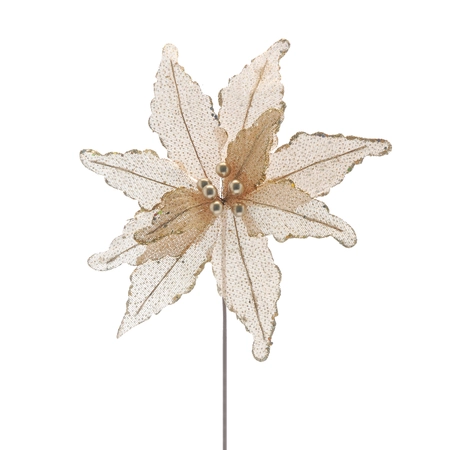 WM 51cm ivory poinsettia with gold glitter stem