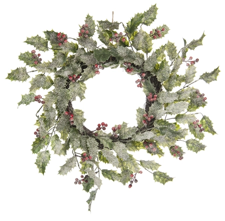 WM 65cm frosted green holly wreath